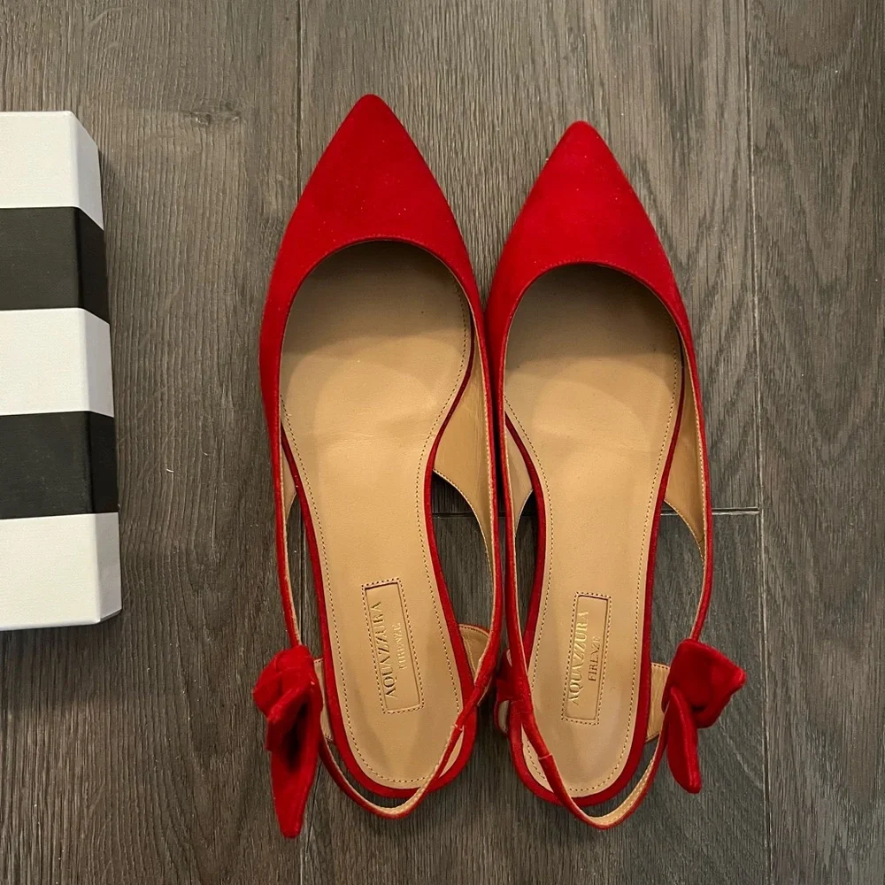 BNIB Aquazzura Red Suede Ballet Ballerina Slingback Flats - Picture 3 of 15